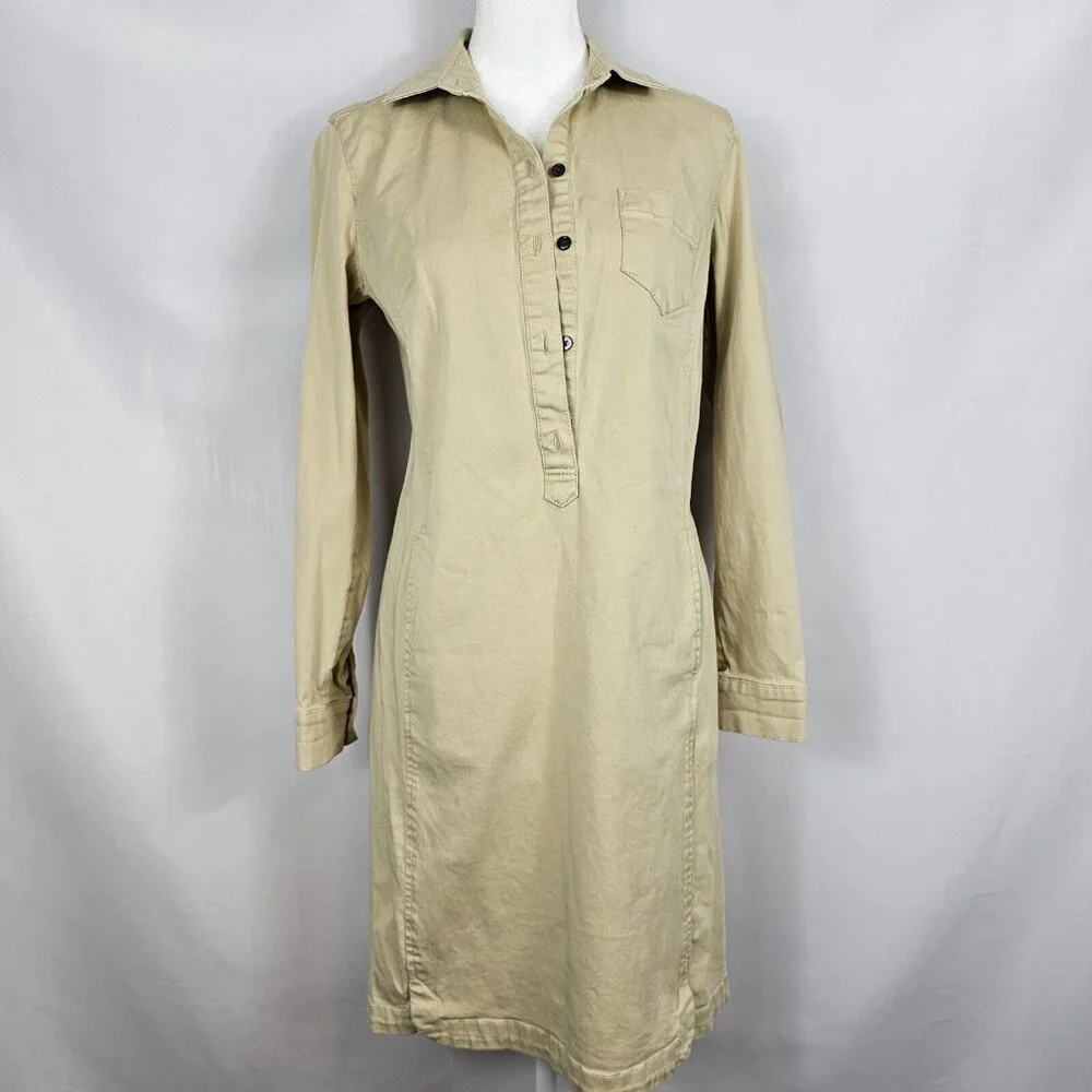 Light Academia Womens 4 Khaki Tan Business Casual Cottagecore Shirt‎ Dress JJill